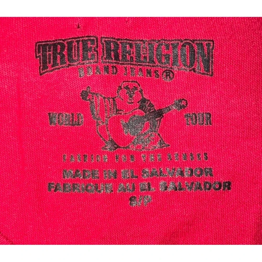 True Religion Men's S Red Tee Shirt‎ Buddha Guitar Print Logo Y2K Style